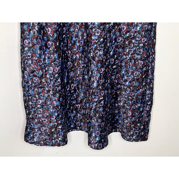 Ganni Floral Print Crinkled Stretch Satin Pencil Midi Skirt Black/Purple/Blue 40 - Picture 4 of 11